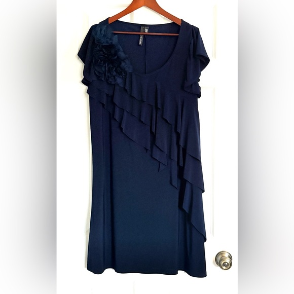 Nic & Dom Navy Blue Short Sleeve Pull On Ruffle Flutter Sleeve Dress Size 2X - Picture 2 of 9